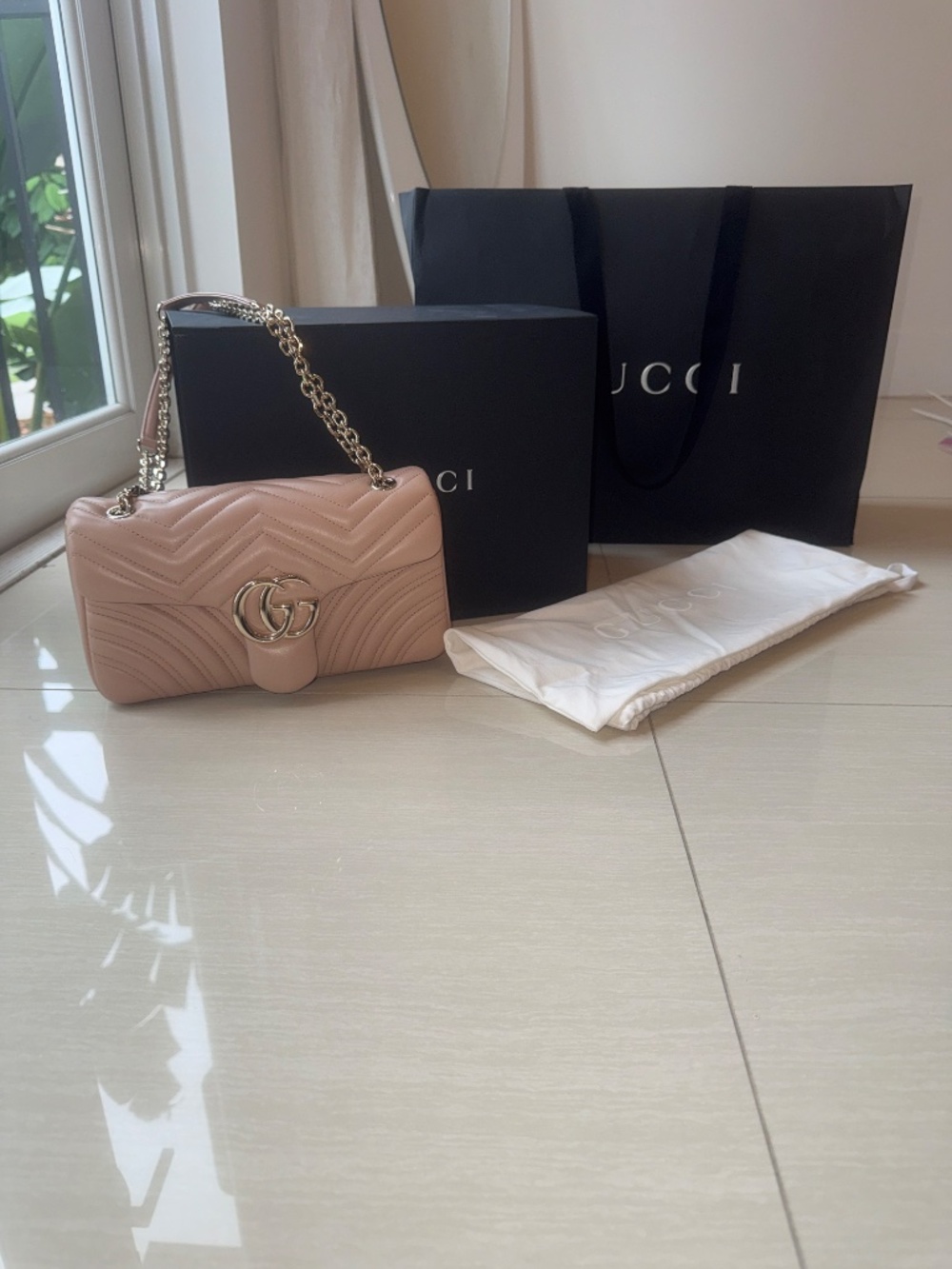 NWT Gucci GG Marmont Matelasse Flap Shoulder Bag Nude